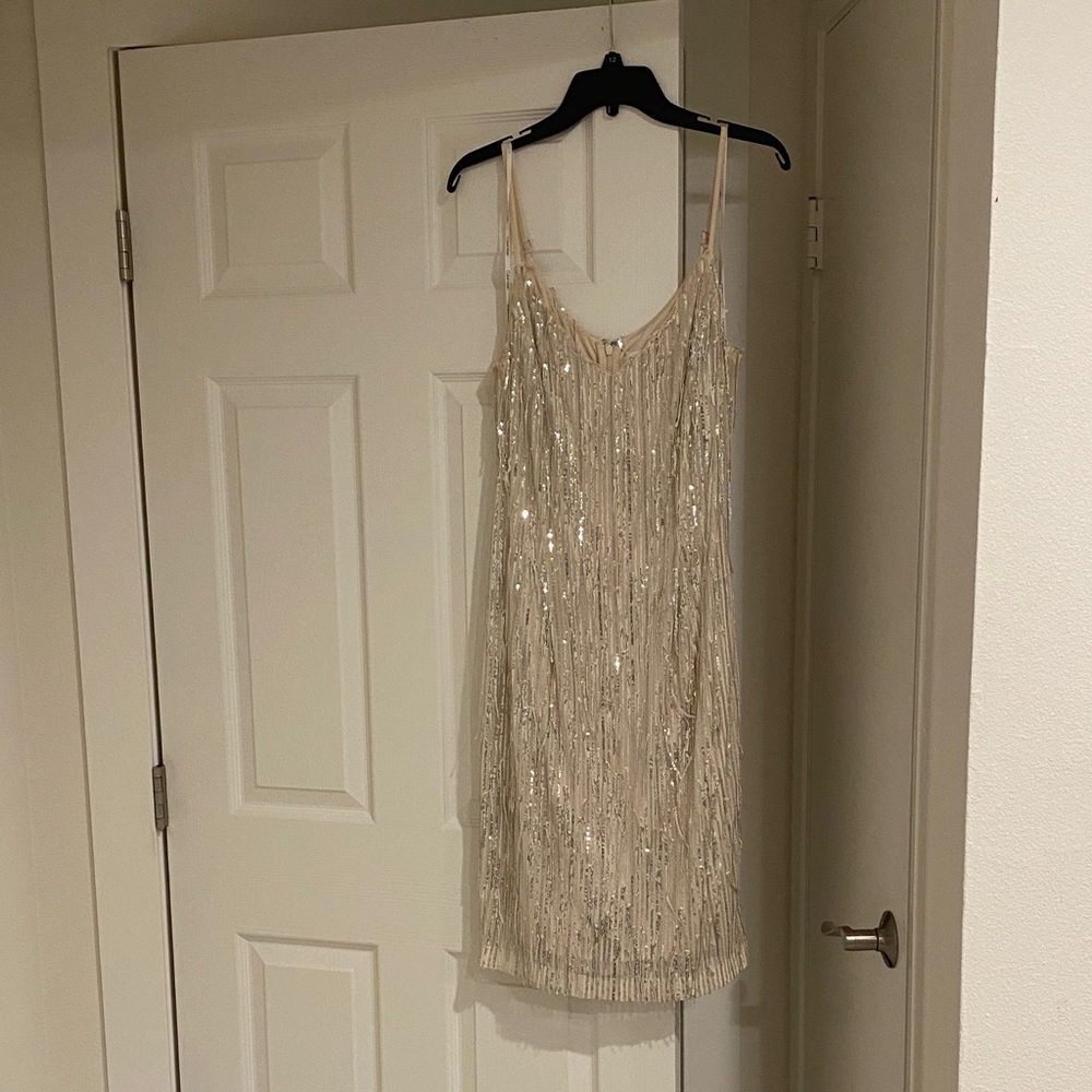 Calvin Klein Cream Sequin Dress & Shawl